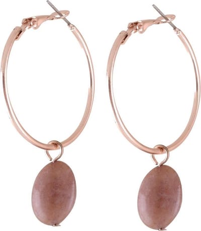 Behave Oorbellen - oorringen - rosé kleur - bruin - hanger - natuursteen - 4.5 cm