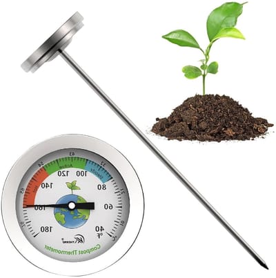 Bodemtemperatuurmeter - Tuinthermometer 7 Inch RVS | Gemakkelijk af te lezen compostbodemthermometer Buitengrondtemperatuurmeter voor tuinieren Monitoring Tool Duurzaam precisie-instrument