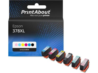 PrintAbout huismerk Inktcartridge 378XL (C13T37984010) 6-kleuren Multipack Hoge capaciteit Geschikt voor Epson