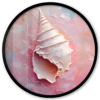 Poster in lijst Rond - Fotolijst 40x40 cm - Posters - Schelp - Pastel - Pink - Ronde posterlijst zwart - Decoratie - Wanddecoratie woonkamer - Muurdecoratie slaapkamer