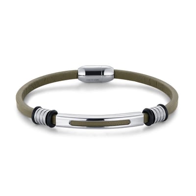 Twice As Nice Armband in edelstaal en leer, zwarte accenten Zilverkleurig 21cm