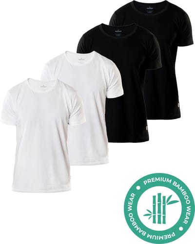 SQQUADD® Bamboe T-Shirt Heren - Regular fit - Ronde hals - Maat S - 4-pack - Zijdezacht en Ademend - Anti Zweet T-Shirt - Ondershirt Heren - Zwart en Wit