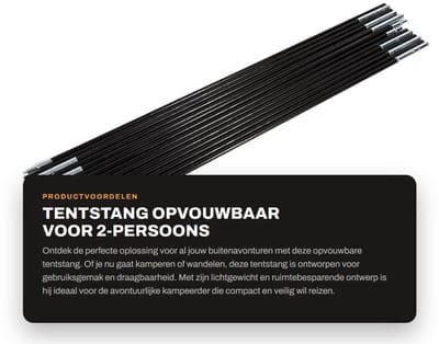 Dailygoods- Tentstang Opvouwbaar - Aluminium - Meerdelig - Scheerlijnen - Draagbaar - Geschikt voor 2-Persoons Campingtent - Tentstok