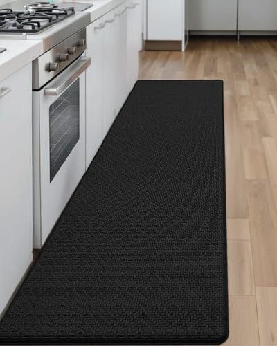 Keukenmat Gevoerd Anti-vermoeidheid, Keukenmat Antislip Wasbaar, Schuim Gevoerde Keukenloper Tapijt om Comfortabel te Staan, 44x150cm, Zwart