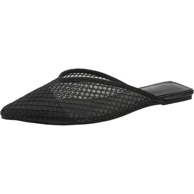 Zomer Dames Piontige Neus Platte Pantoffels Nieuwe Mode Zwart Ademend Mesh Muiltjes voor Dames Buiten Dames Licht Casual Slippers 35