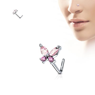 Neuspiercing vlinder sierlijk 0.8x6x5 - zilver roze - LMPiercings
