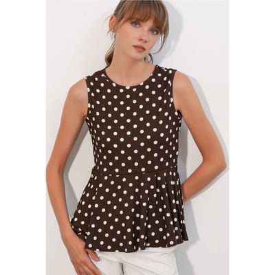 Effen Mouwloze Crepe Blouse met Stippen