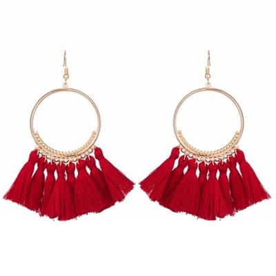 Fako Bijoux® - Oorbellen - Bohemia - Kwastjes Ring - Rood - Goudkleurig