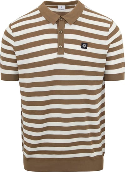 Blue Industry M10 Poloshirt Strepen Bruin - Maat XXL - Heren