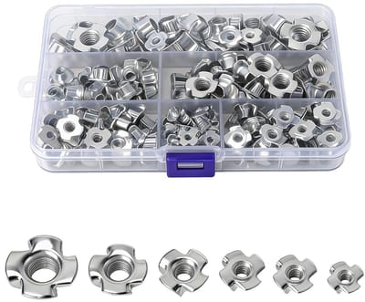 Assortiment van 160 Impact Moeren M3 - M10 - Gegalvaniseerde Vierklauw T-Moeren voor Hout, Ideaal voor Meubelbouw, DIY Projecten en Werkplaatsgebruik