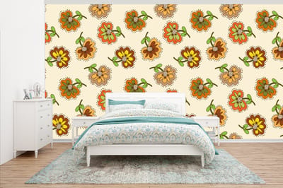 Behang - Fotobehang Design - Bloemen - Retro - Vintage - Breedte 500 cm x hoogte 280 cm