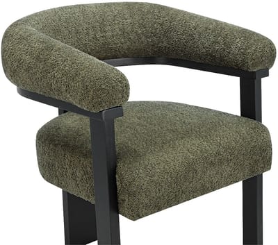 Vente-unique Stoel met armleuningen van boucléstof en heveahout - Kaki en zwart - LIVELIA