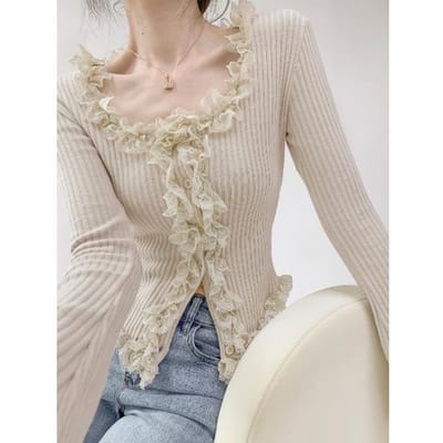 Gebreid herfst- en wintervest in Franse stijl Nieuwe slimfit trui met korte lange mouwen Tops Onderhemd voor dames One size white
