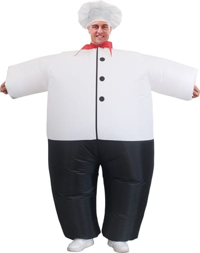 KIMU® Opblaas Kostuum Chefkok - Opblaasbaar pak - Kokspak Mascotte Opblaaspak - Opblaasbare Chef Kok Restaurant Keuken Dames Heren Festival