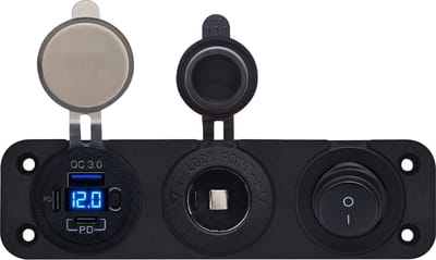 ProRide 12V USB Autolader 3 Poorten - QC3.0 - Drievoudig inbouw paneel - Sigaretten stopcontact en Schakelaar