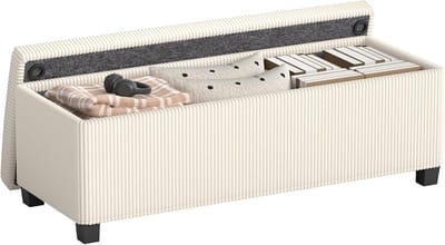 Opbergbank Corduroy - Zitbank met opbergruimte - Extra zitplaats - Stevig stalen frame - 112 x 42 x 40 cm