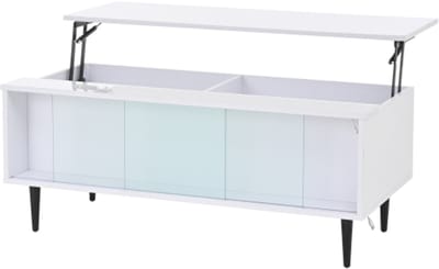 Salontafel 105 x 50 x 43 cm In hoogte verstelbare salontafel met verborgen opbergruimte, woonkamertafel met ledverlichting,salontafel met ledverlichting, gehard glas, wit met 4 poten