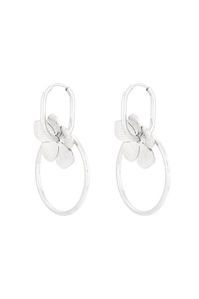 Ring Oorbellen Met Bloemblaadje - Lange Oorbellen - Stainless Steel Oorbellen