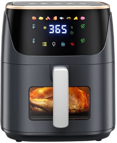 Zerova Airfryers 7L - Heteluchtfriteuse - Heteluchtoven - Digital Touchscreen - 8 Automatische Programma's - Kijkvenster - Zwart
