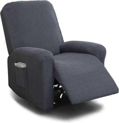 Recliner Stoelhoes Set van 4 - Stretchbare Bescherming voor Relaxfauteuils met Zakjes en Elastiek - Donkergrijs