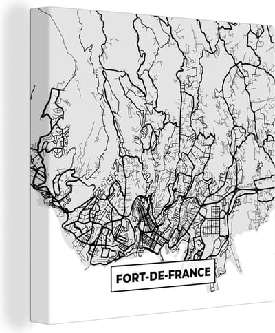 Canvas Schilderij Kaart - Stadskaart - Frankrijk - Fort-de-France - Plattegrond - 20x20 cm - Wanddecoratie