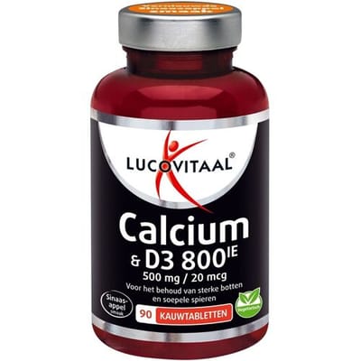 Lucovitaal Calcium 500 mg + D3 20 mcg met Vitamine D3, Kauwtablet, Sinaasappelsmaak, Suikervrij, Voor Botten en Gebit