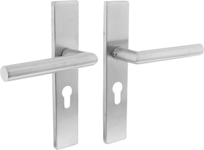 Intersteel Deurkruk Hoek 90° op rechthoekig schild profielcilindergat 55 mm rvs geborsteld