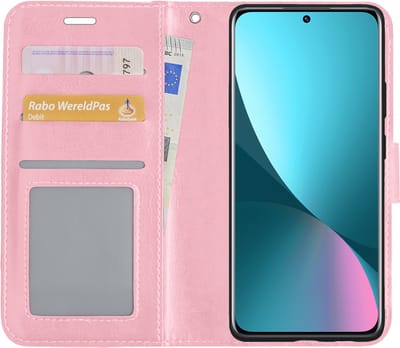 Hoesje - Met Pasjeshouder - Geschikt voor Xiaomi 12X - Luxe Bookcase Portemonee - Flip Case - Kunstleer Book Case - Flipcase - Book Cover - Walletcase - Portemonneehoes - Lichtroze