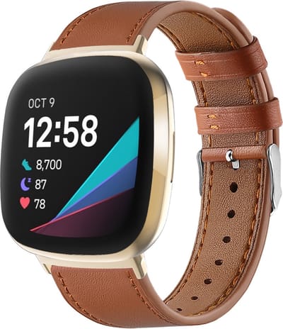 By Qubix - Compatible Fitbit bandje - geschikt voor Fitbit Versa 3/4 & Sense 1/2 leren bandje - Bruin Smartwatchbandje bandje Armband Polsband Strap Band Watchband