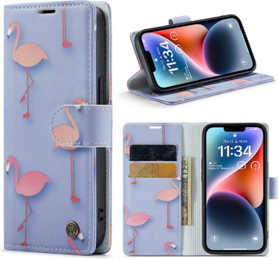 Casemania Hoesje Geschikt voor Apple iPhone 14 met Flamingo Print - Portemonnee Book Case