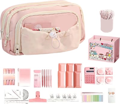 Etui met hondenmotief - Opbergmap Pennenhouder - Schrijfgerei Organiseren - Brede Opening - 22 x 15 x 10 cm - Roze