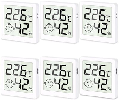 6-pack Digitale Luchtvochtigheid en Temperatuurmeters met Smiley Indicator