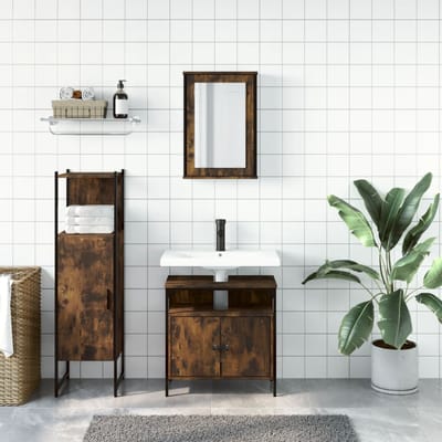 vidaXL - 3-delige - Badkamermeubelset - bewerkt - hout - gerookt - eikenkleurig