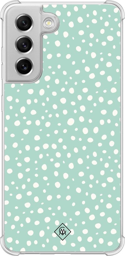 Casimoda® hoesje - Geschikt voor Samsung Galaxy S21 FE - Mint Dots - Shockproof case - Extra sterk - Siliconen/TPU - Mint, Transparant
