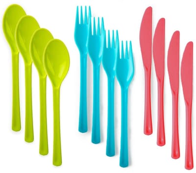 Plasticforte Bestek set van kunststof - 12x stuks - herbruikbaar plastic - 19 cm - BBQ / Verjaardag / Camping / Party - messen - vorken - lepels