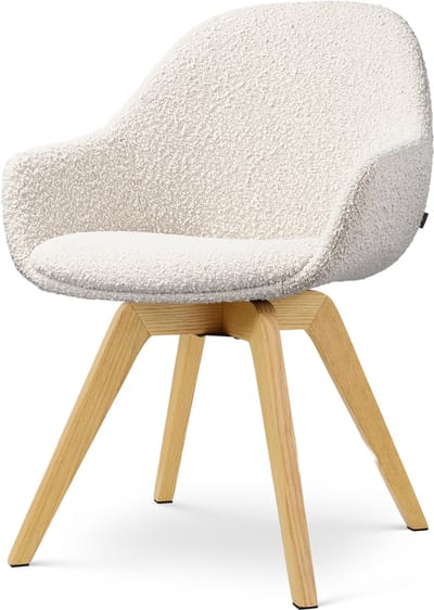 Nolon Noor-Mae draaibare Eetkamerstoel bouclé beige - houten onderstel - armstoel - hotel chique - scandinavisch