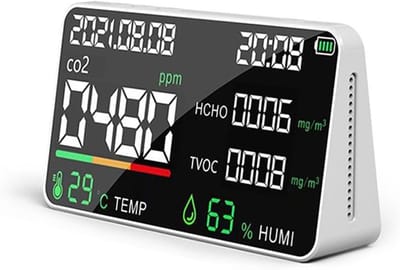 Luchtkwaliteit Meter - CO2 HCHO Detector - Binnenklimaat Meten - Real-time Data Display - 2000mAh Batterij - Wit