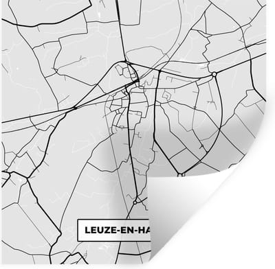 Muurstickers - Sticker Folie - België – Leuze en Hainaut – Stadskaart – Kaart – Zwart Wit – Plattegrond - 100x100 cm - Plakfolie - Muurstickers Kinderkamer - Zelfklevend Behang XXL - Zelfklevend behangpapier - Stickerfolie