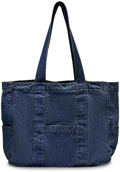Dailygoods- Denim Shopper - Grote Tas met Ritssluiting - Dames Schoudertas - Duurzaam Zeildoek - Opvouwbaar - 6 Vakken - Lichtgewicht