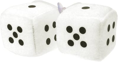 Fuzzy Dobbelstenen - Auto Hanger - Auto Interieur - Met Zuignap - 6x6x6 cm - Wit