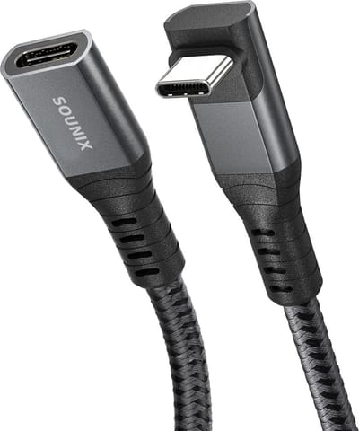 Sounix USB C 3.2 Verlengkabel - USB C kabel (20bps) - 100-240W snel opladen - Ondersteuning voor 4K60Hz - 2 Meter - Gecertificeerd - Zwart L Shape