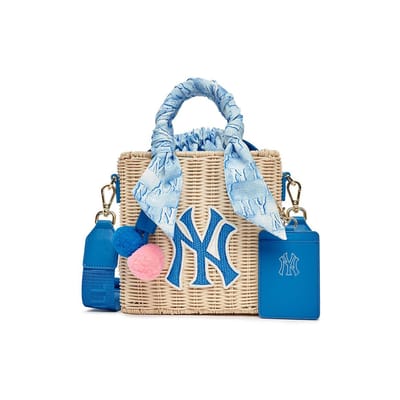 MLB Logo Mode Decoratieve Raffia Polyurethaan Handheld Schouder Crossbody Tas Heren Tassen Blauw 7ACRM0533-50TQD Blue white