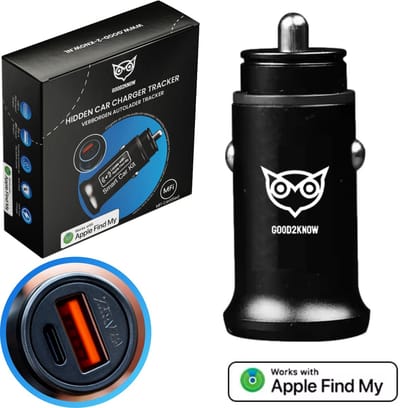 Good2Know Verborgen GPS Autolader - Geschikt voor Apple Find My – Verborgen GPS Auto Tracker – USB-C - USB-A – Gps tracker - Geschikt voor Apple Zoek mijn App