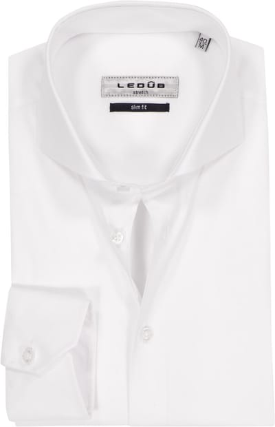 Ledub slim fit overhemd - mouwlengte 72 cm - popeline - wit - Strijkvriendelijk - Boordmaat: 40 (EU maat: M)