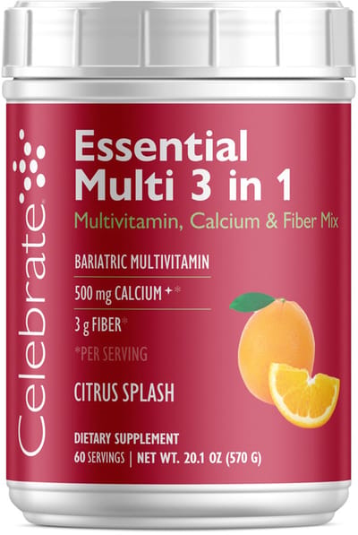 Celebrate Vitamins Essential Multi 3-in-1 – multivitamine drinkmix met calcium & vezels – maagverkleining - 60 porties