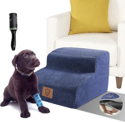 ZNM Huisdiertrap, Afneembare Hondentrap voor Bank, Sofa, Bed, Draagbare Kattentrap met Wasbare Overtrek, Dog Stairs voor Honden en Katten, met 1 Pluisrol (2 Treden)