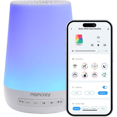 Momcozy baby witte ruismachine met nachtlampje, voor baby’s slaap, 34 kalmerende geluiden, timer, app-afstandsbediening, persoonlijk slaapritme