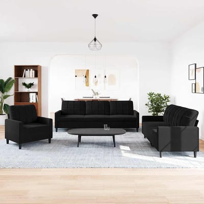 vidaXL - 3-delige - Loungeset - met - kussens - fluweel - zwart