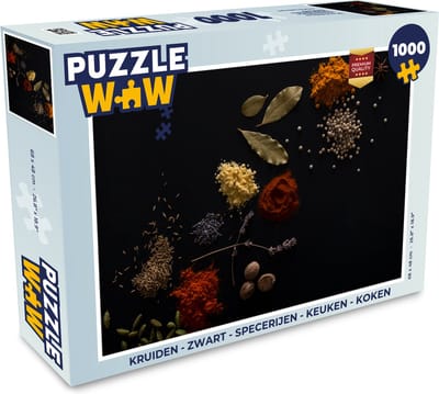 Puzzel Kruiden - Zwart - Specerijen - Keuken - Koken - Legpuzzel - Puzzel 1000 stukjes volwassenen