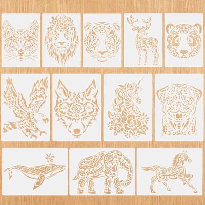 Animal sjablonen voor kinderen, set van 12, 29 x 21 cm, wasbare en herbruikbare sjablonen voor textielontwerp en schilderen